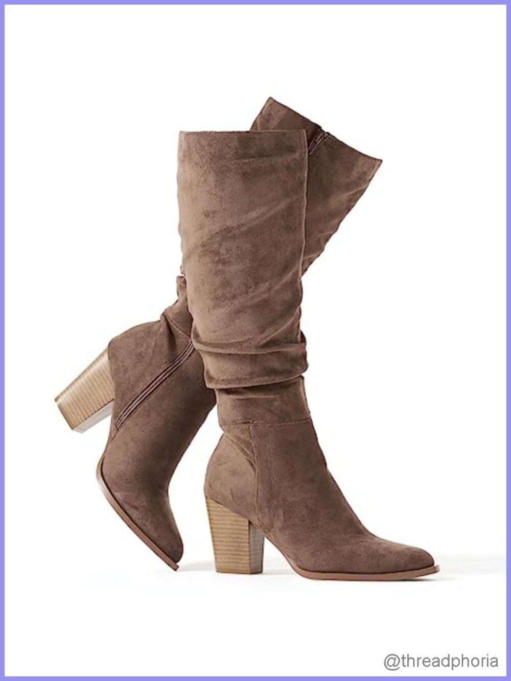 Faux Suede Slouchy Knee High Boots Chunky Heel